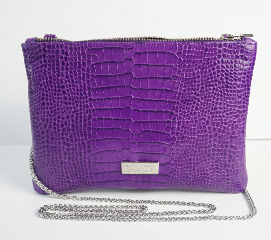 Leather Clutch Bag – Purple Croc
